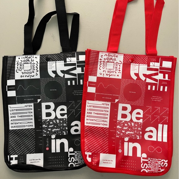 Pair of Lululemon Small Tote/Shoes/Lunch Bags in Red and Black - Picture 3 of 4